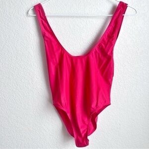 Low scoop neck one piece swim suit bright red small